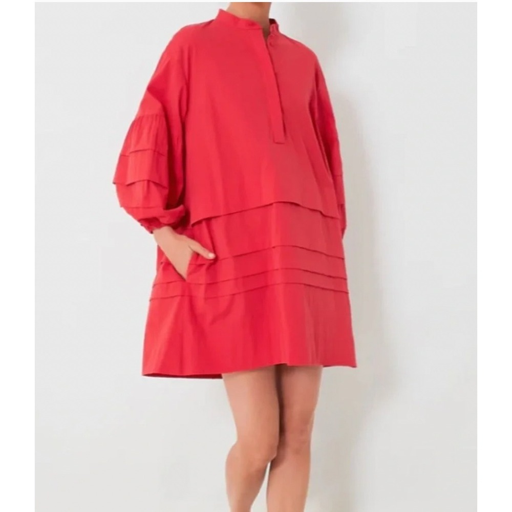 Tuckernuck Pomander Place Chelsea Red Pleated Balloon Sleeve Mini Dress Size S